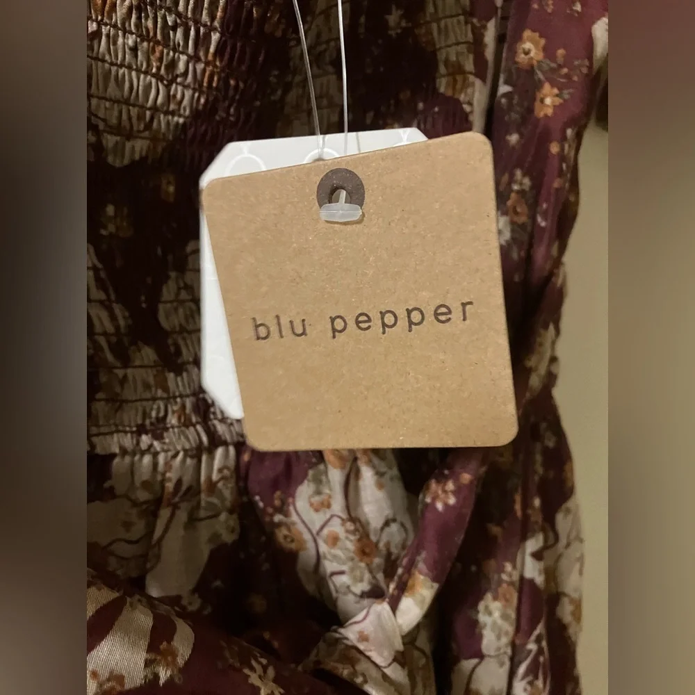 Altar’d State Burgundy & Cream Chiffon Floral Midi Dress by Blue Pepper Size M - Picture 7 of 9